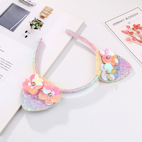 Nouveau Bandeau Fille Enfant Scintillant à Oreilles de Chat et Fleurs, Idéal pour les Accessoires Capillaires Quotidiens - Vente Flash
