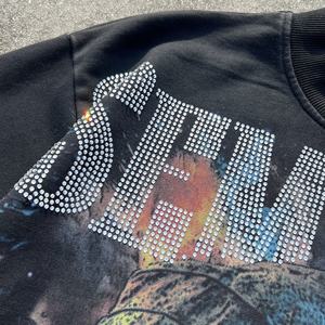 เสื้อยืดสตรีทแวร์ลายกราฟิกขาดๆ ประดับคริสตัลคุณภาพสูง หนักแน่น สไตล์วินเทจ พิมพ์ลายโอเวอร์ไซส์ ล้างสีแบบแอซิดวอช - Product Image 4