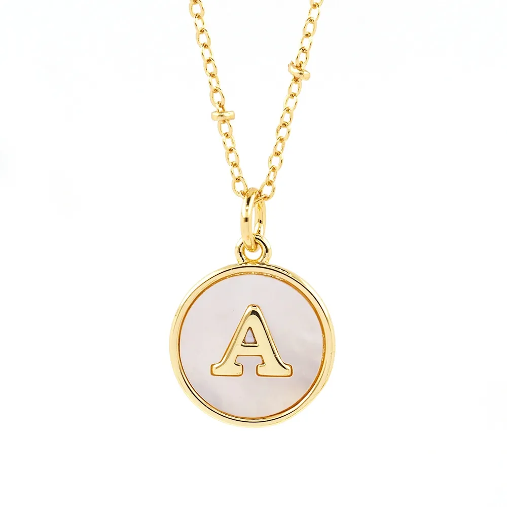 Fashion Round Shell 26 Initials Letter Pendant Necklace For Couple A-Z Alphabet Gold Plated Long Chain Waterproof Jewelry Gifts