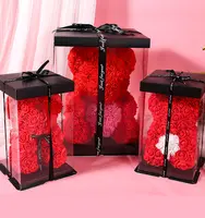 Red Pe Foam Rose Bear with Box, Artificial Preserved Flower