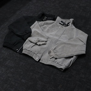 <b>Men's</b> <b>Suede</b> Bomber <b>Jacket</b> Stand Collar Zipper Closure Casual Autumn Wear Solid Color Regular Fit Gray and Black Options - Product Image 1