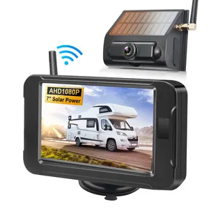 PJAUTO HD 7 인치 자동차 트럭 트레일러 용 마그네틱 태양열 구동 무선 트럭 버스 후방 백업 카메라 모니터 시스템