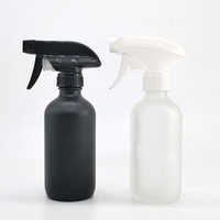 Bouteille de vaporisateur d'ambiance en verre Boston rond givré noir mat de 250 ml, 500 ml, 8 oz, 16 oz avec pulvérisateur à gâchette