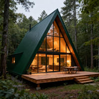 Cabane préfabriquée Sunlit à structure métallique verte, maison de camping rectangulaire modulaire, bungalow préfini, villa de glamping, bureau