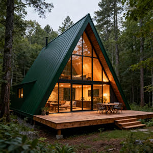 Cabane préfabriquée Sunlit à structure métallique verte, maison de camping rectangulaire modulaire, bungalow préfini, villa de glamping, bureau - Product Image 3