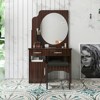 Coiffeuse moderne avec miroir, meuble de rangement, coiffeuse de maquillage, coiffeuse de chambre marron, Offre Spéciale