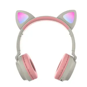 Auriculares TWS estéreo con luz LED colorida para mujer, auriculares con orejas de gato