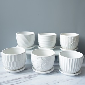 Cerámica Dehua porcelana suculenta planta <span class=keywords><strong>maceta</strong></span> pequeña flor estante Puro Blanco rayas lavabo - Product Image 1