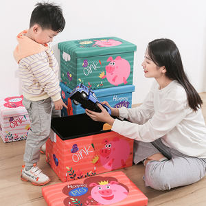 Pouf de rangement carré pour enfants, profondément rembourré, gain de place, pliable, repose-pieds avec sac, design rectangulaire - Product Image 2
