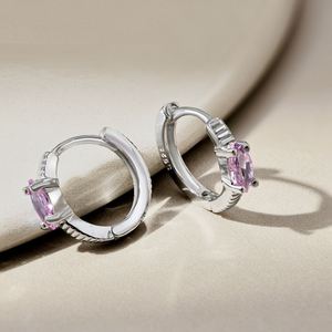 Dylam Girls Women <b>Tiny</b> Fine Jewelry Dress up 925 Sterling Silver Rhodium Plated Marquise Pink 5A Zirconia <b>Hoop</b> <b>Earrings</b> - Product Image 5