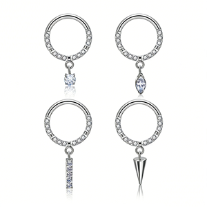 Piercing de Titanio G23 para la Nariz, Aro Frontal con Circonita, Aro Segmentado con Cierre de Clic, Pendientes Perforados, Joyería Corporal Biocompatible para Uso Diario - Product Image 2