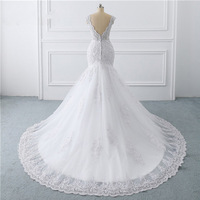 Grande taille robe de mariée sirène dos nu 2021 femmes perle col en V blanc dentelle robe de mariée