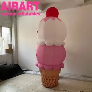 Cono de helado inflable con iluminación para niños, modelo de cono de helado soplado por aire enorme