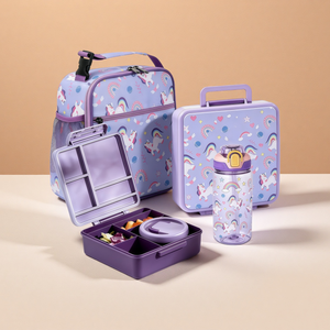 ชุดกล่อง<span class=keywords><strong>อาหาร</strong></span><span class=keywords><strong>กลางวัน</strong></span>กันน้ำรั่วพร้อมกระเป๋า, ขวดน้ำสำหรับเด็ก, กระเป๋าเก็บความเย็นแบบสองช่องสำหรับเด็กวัยหัดเดิน เด็กผู้หญิง ไปโรงเรียน - Product Image 1