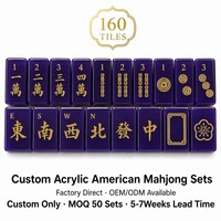 Mahjong américain 160 tuiles en acrylique gravé or massif 4 couches, violet royal, personnalisable, MOQ 50 ensembles, OEM, pour cadeaux haut de gamme