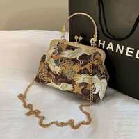 Tas Karpet Kompak Vintage dengan Kancing Ganda, Dompet Koin, Kantong Uang Receh, Tempat Kartu