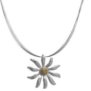Stainless Steel Daisy Pendant Necklace With Gold Plated Center Fine Jewelry For Women - Product Image 1