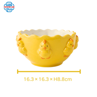 OEM ODM Nouveau Bol à Salade en Céramique 3D Créatif Peint à la Main Motif Poussin, Bol à Fruits en Céramique Personnalisé Gaufré 650ml pour Pâques
