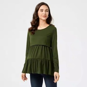 Vêtements de maternité pour femmes enceintes, col rond à manches longues, T-<span class=keywords><strong>shirt</strong></span> lactable pour le printemps et l'automne, vente en gros pour les Américains d'Europe - Product Image 3