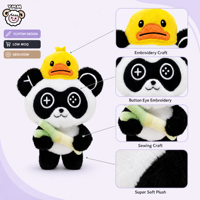 Peluche Panda Personnalisée, Jouet en Peluche pour Enfants, Panda Noir et Blanc avec Chapeau de Canard et Bambou