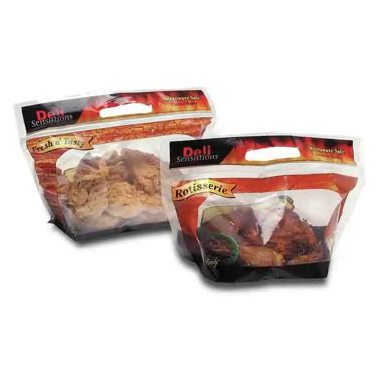 Custom printing resealable zipper microwavable plastic fresh packaging hot grill roasted chicken packing frozen food bags