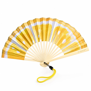 Éventail pliant personnalisé avec logo imprimé, en tissu et bambou, avec cordon pour accrocher, pour décoration ou cadeau - Product Image 1