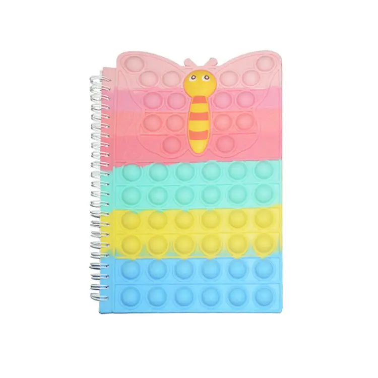 Hot sale silicone butterfly pop cover notebook children back to school fidget toys push A5 loose spiral bubbles notebook