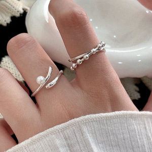 S925 Sterling <b>Silver</b> Pearl <b>Ring</b> For Women Simple Index Finger Jewelry Everyday Wear White Round Bead Design - Product Image 4