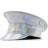 Casquette uniforme en cuir PU brillant en gros casquettes à visière Costume de fête Sexy porter des casquettes de capitaine
