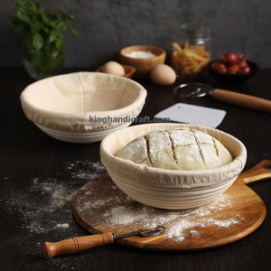 Cesta de fermentación ecológica hecha a mano para pan de masa madre, cesta de fermentación de ratán natural con forro de lino - Product Image 3