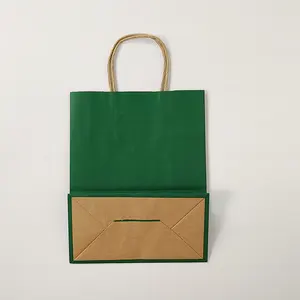Sacs à provisions en papier Kraft, sacs à ficelle De Marketing personnalisé De graine vert foncé