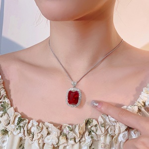 Toderi Jewelry Brass Gold Plated Red Corundum Large Jadeite Pendant 15*20mm Luxury Women <b>Statement</b> Necklace for Anniversary - Product Image 4