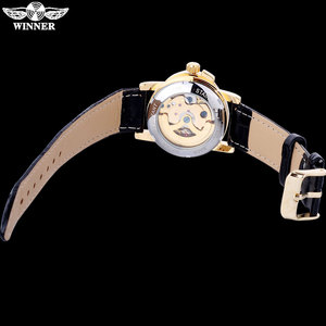 Marca WINNER, relojes de pulsera mecánicos de corazón de esqueleto informales para mujer, pantalla analógica, cinturón de cuero azul cielo, estilo de negocios - Product Image 6
