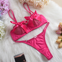 2025 Hoge Kwaliteit Bikini String Set Strik Satijn Doorzichtig Mesh Borst Blootstelling Sexy Lingerie 2 Delige Set Voor Vrouwen