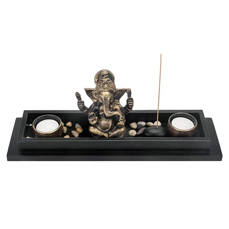 Hot home decoration display tea light candle holder incense stick burner mini zen garden with Indian god Ganesha statue