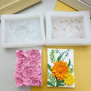 長方形のバラ菊シリコンモールド、石鹸＆キャンドル装飾用モールド、手作り石膏ドロップス、ケーキツール用 - Product Image 3