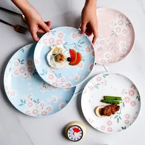 Prato de cerâmica para casa sakura, prato para massa de 10 polegadas em pó, comida japonesa para sala de jantar