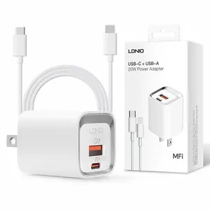 LDNIO A2318M MFI Charger with Type-C to Light ning Cable for Iphone 12 13 14 Dual Fast Charger for Apple Quickly Charging