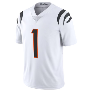 New American Cincinnati <span class=keywords><strong>Bengals</strong></span> 9 Joe Burrow 1 JaMarr Chase Top arancione maglia da calcio cucita da uomo - Product Image 4