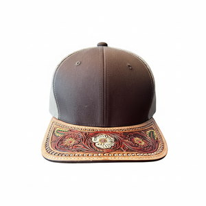 Casquette en cuir usiné Western avec conception complexe de sculpture Casquette en cuir Cowboy Western Summer Trucker hat Handmade Summer Cap - Product Image 1