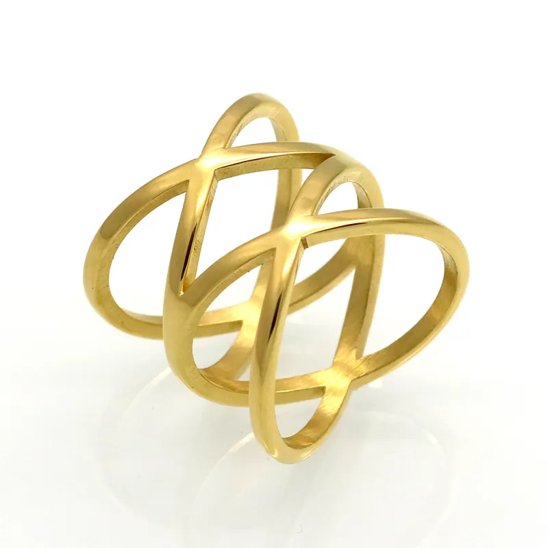 เครื่องประดับแฟชั่น18พันชุบทอง X รูปร่างข้ามแหวนสำหรับผู้หญิงหมั้นหญิงสแตนเลสแหวนนิ้ว