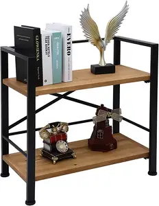 Estantería de madera auténtica de 2 niveles, estantería de libros de Metal para almacenamiento, librería para organización de oficina y almacenamiento