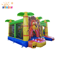 WINSUN pour enfants Lion Paradise Château gonflable avec toboggan double entrée, structure de saut Jungle commerciale pour fêtes