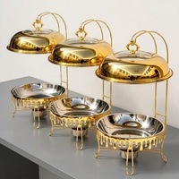 Grenzüberschreitender goldener Luxus-Chafing Dish, rund, unbeschichtet, zum Aufhängen, 8L, für Buffet, Hotel, Restaurant, Bankett, Speisenwärmer