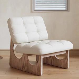 Silla individual de cuero ATUNUS para sala de estar, patas de madera, sofá de peluche, silla de tela, muebles de ocio Wabi Sabi, silla decorativa - Product Image 1