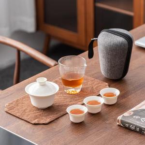 Juego de té de viaje con tapa de porcelana de cerámica blanca moderna portátil una olla tres tazas 150ml taza rápida de estilo Zen asiático - Product Image 1