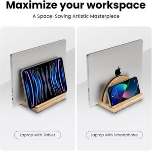 Supporto in bambù Slot singolo per Laptop per MacBook, <span class=keywords><strong>Dell</strong></span>, HP e altro | Organizzatore Desktop salvaspazio | Design ecologico e durevole - Product Image 2