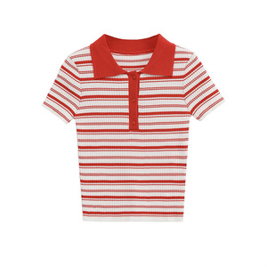 GX8154 Nouveauté T-shirt <span class=keywords><strong>Femme</strong></span> Tricoté Rayé Décontracté à Col Polo et Manches Courtes – Collection Été Tendance - Product Image 5