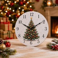 Horloge murale ronde en bois de 10 pouces avec motif de sapin de Noël, décor festif silencieux, vente en gros B2B
