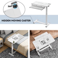 Réglable Simple Maison Mobile De Levage Overbed Roulant Bureau Debout Avec Clavier Plateau Pliable Simple Jambe Blanc Avec Roues